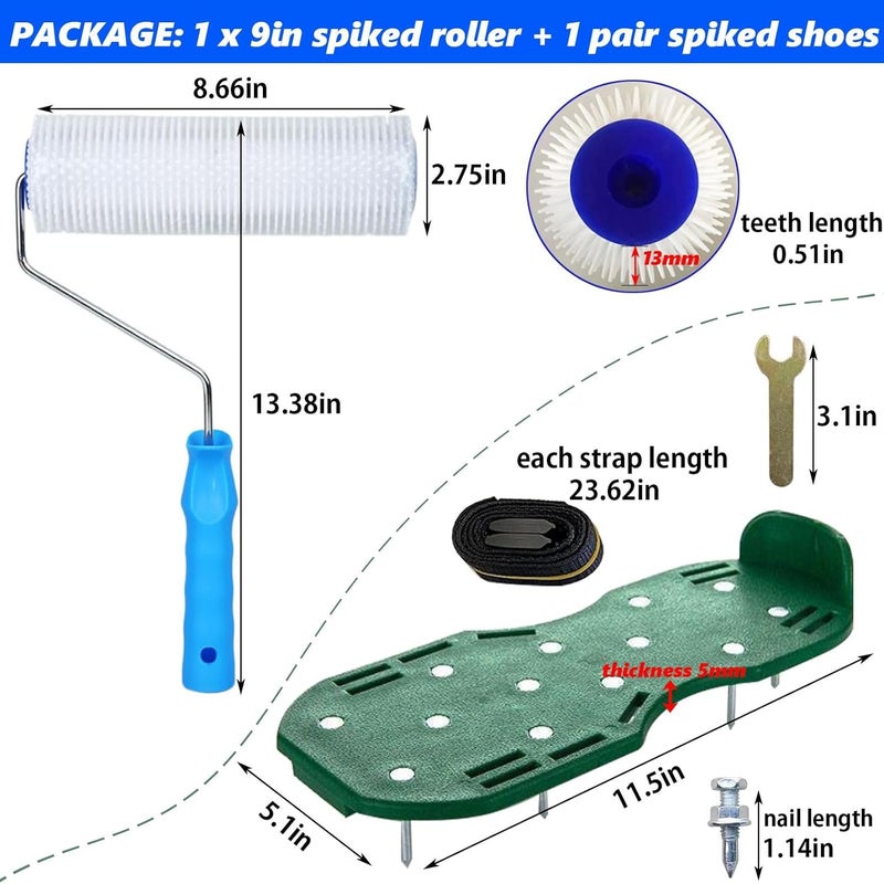 DBYANAN 9 Inch Screed Spiked Roller Self Leveling Concrete Roller Epoxy Roller Spike Shoes for Epoxy Flooring Cement Floor Leveling Tools Screed Compound Roller - Image 5